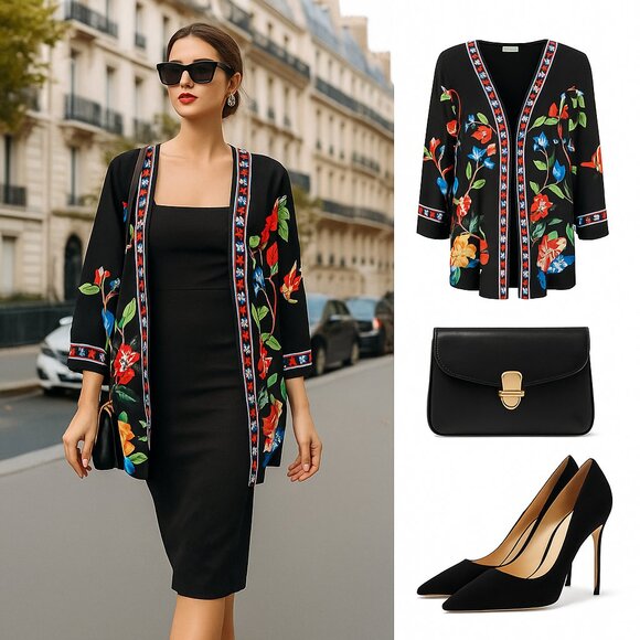 Vibrant Floral Kimono Jacket – Boutique Fall Statement - Picture 1 of 8